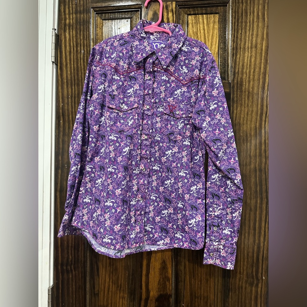 Purple Floral Button Down Shirt Lightweight Cotton